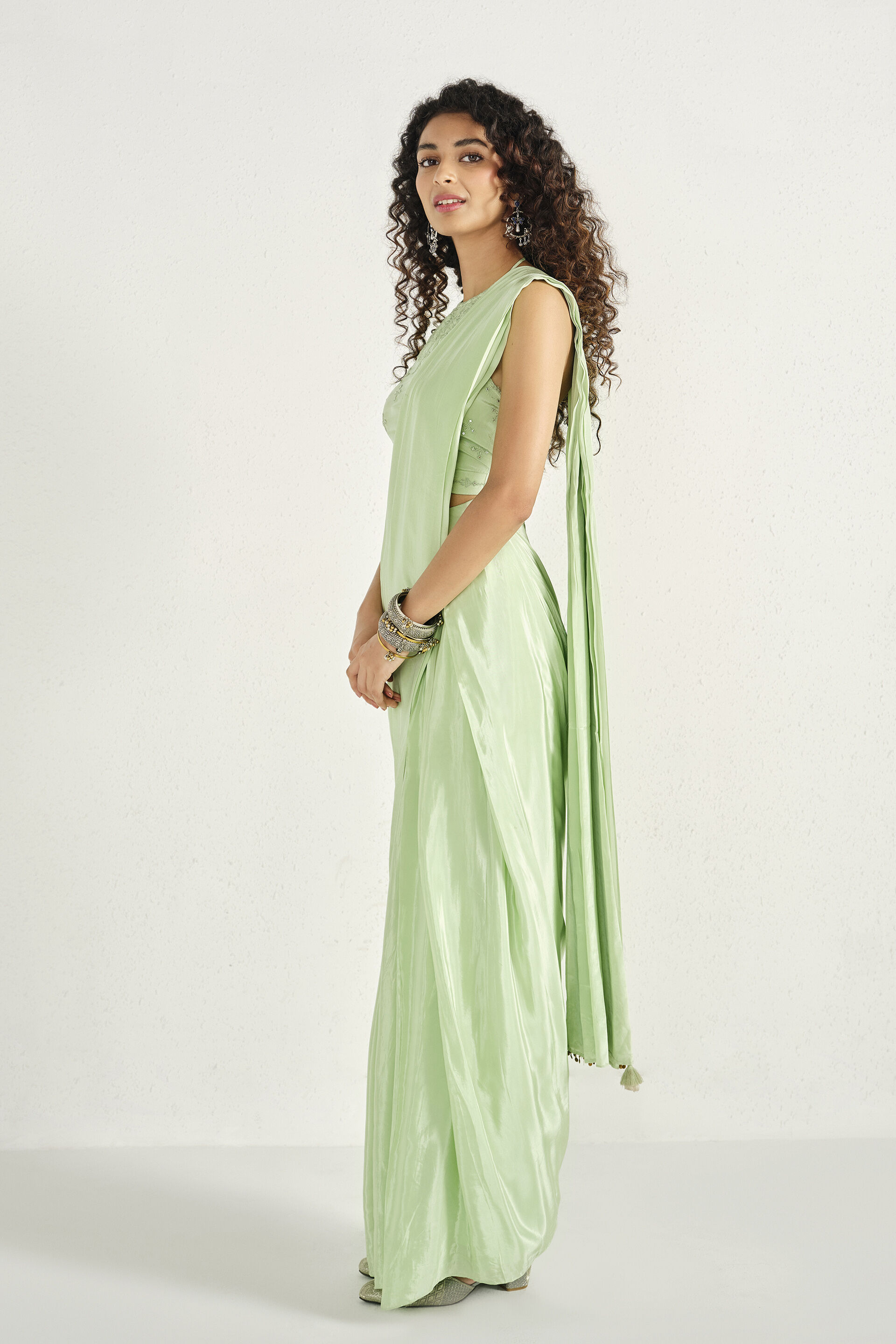 Pistachio Pre-stitched Saree, Mint, image 2